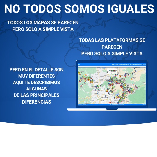 TODOS LOS MAPAS SE PARECEN PERO SOLO A SIMPLE VISTA, TODAS LAS PLATAFORMAS SE PARECEN PERO SOLO A SIMPLE VISTA. PERO EN EL DETALLE SON MUY DIFERENTES AQUI TE DESCRIBIMOS ALGUNAS DE LAS PRINCIPALES DIFERENCIAS